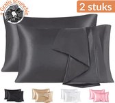 Satijnen Kussensloop - Satin Pillowcase - Huidverzorging - Haarverzorging - Satijn - Curly Girl Producten - Krullend Haar Vrouw - Antraciet - 60 x 70 – 2 Stuks