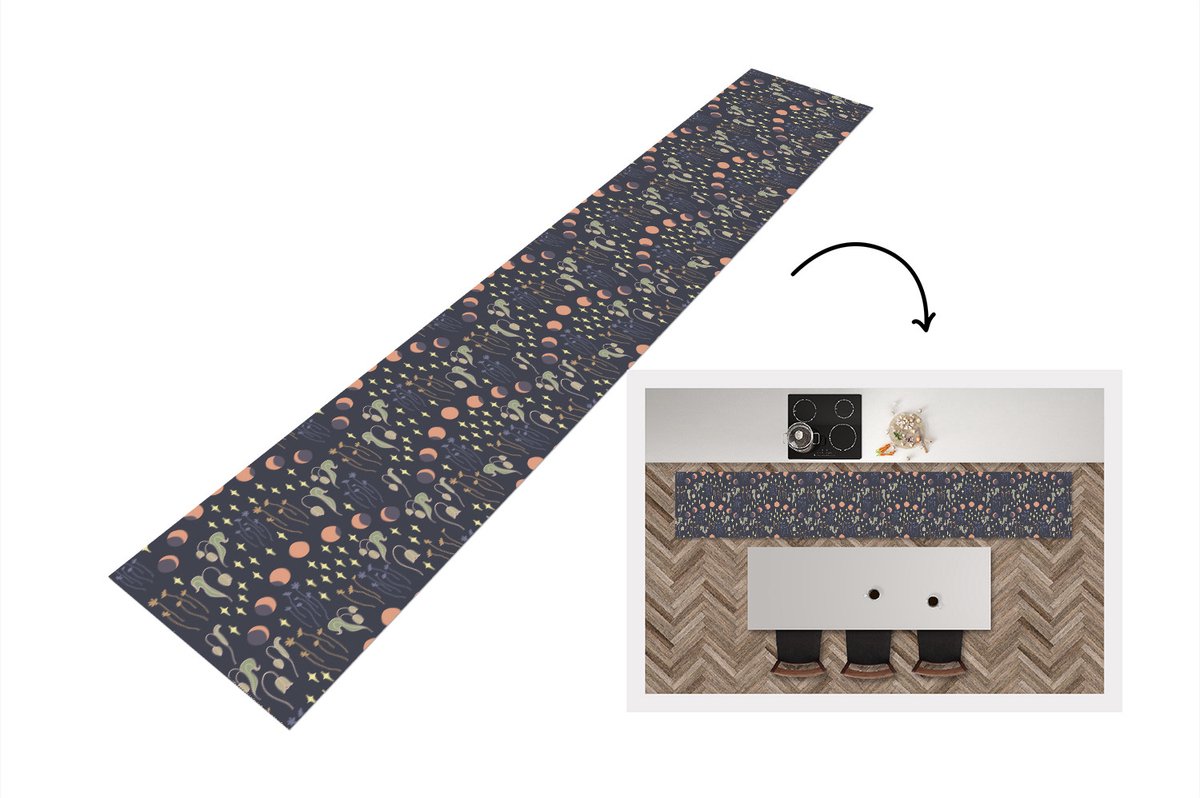 KitchenYeah Keukenloper - Keukenmat - Ruimte - Maan - Sterren - Bloemen - Patroon - 360x60 cm - Keuken vloerkleed Multicolor