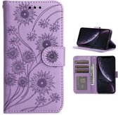 Apple Iphone 11 Paars bookcase hoesje - Bloemen  *LET OP JUISTE MODEL*