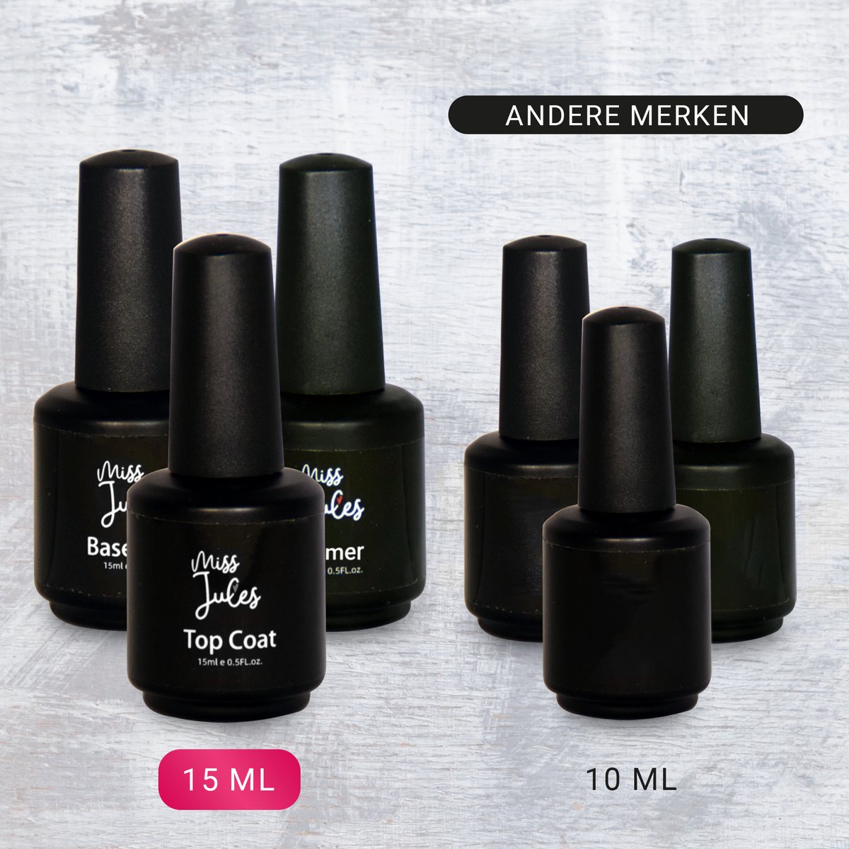 Miss Jules® Base & Top Coat & Primer 45 ml Gellak Goede aanhechting