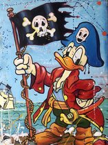 Schilderij-Donald Duck als piraat-Katoenen canvasdoek-Handgeschilderd(100%)-Origineel-80x60cm