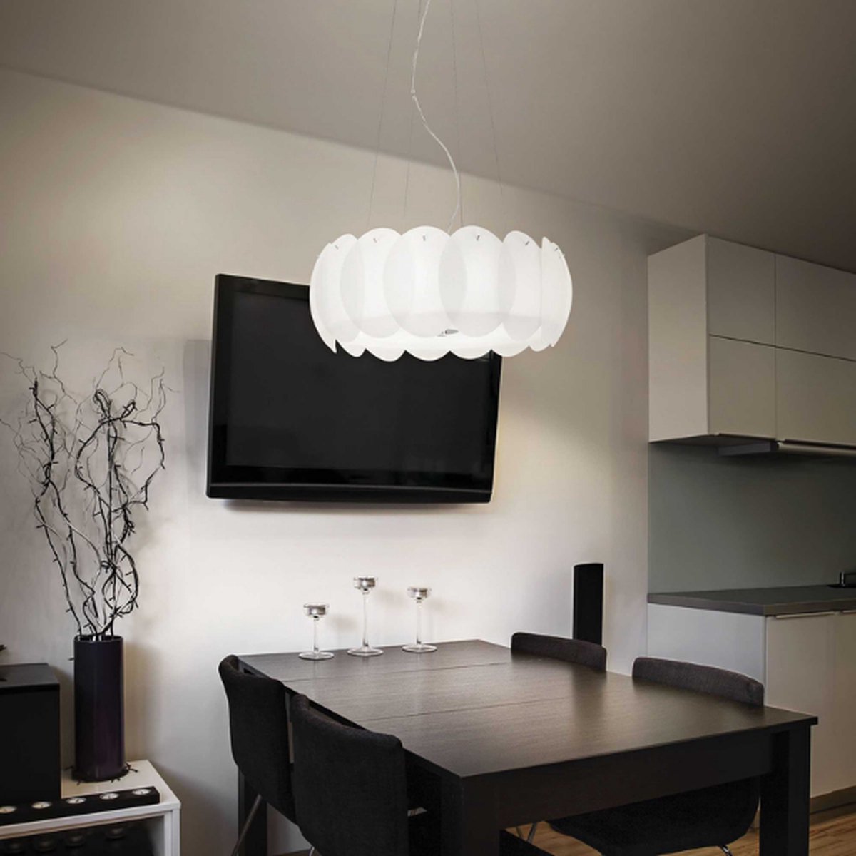 Ideal Lux - Ovalino - Hanglamp - Metaal - E27 - Wit - Voor binnen - Lampen - Woonkamer - Eetkamer - Keuken