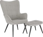 Kamyra® Fauteuil met Hocker - Loungestoel/Lounge Set - Stoel voor Binnen - Eetkamer/Woonkamer/Slaapkamer - met Voetsteun - Lichtgrijs