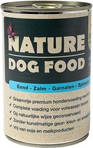 Nature Dog Food - Eend, Zalm, Garnaal & Spinazie - 60% (vers) vlees - graan vrij - natuurlijke ingrediënten - blik - 6 x 400 gram