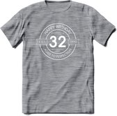 32th Happy Birthday T-shirt | Vintage 1990 Aged to Perfection | 32 jaar verjaardag cadeau | Grappig feest shirt Heren – Dames – Unisex kleding | - Donker Grijs - Gemaleerd - XL