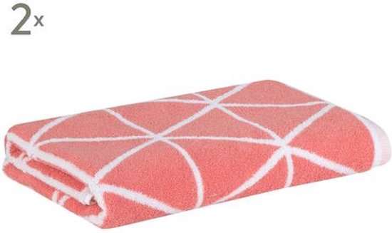 2st handdoeken ELINA scandi wit koraal revirsable 50x100cm badhanddoek met lus