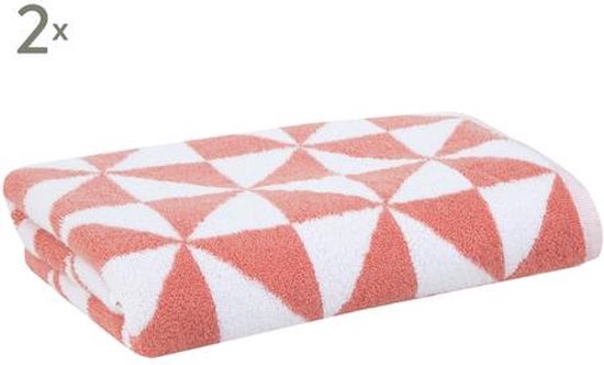2st handdoeken TILLA triangle wit-koraal 50x100cm badhanddoek met lus