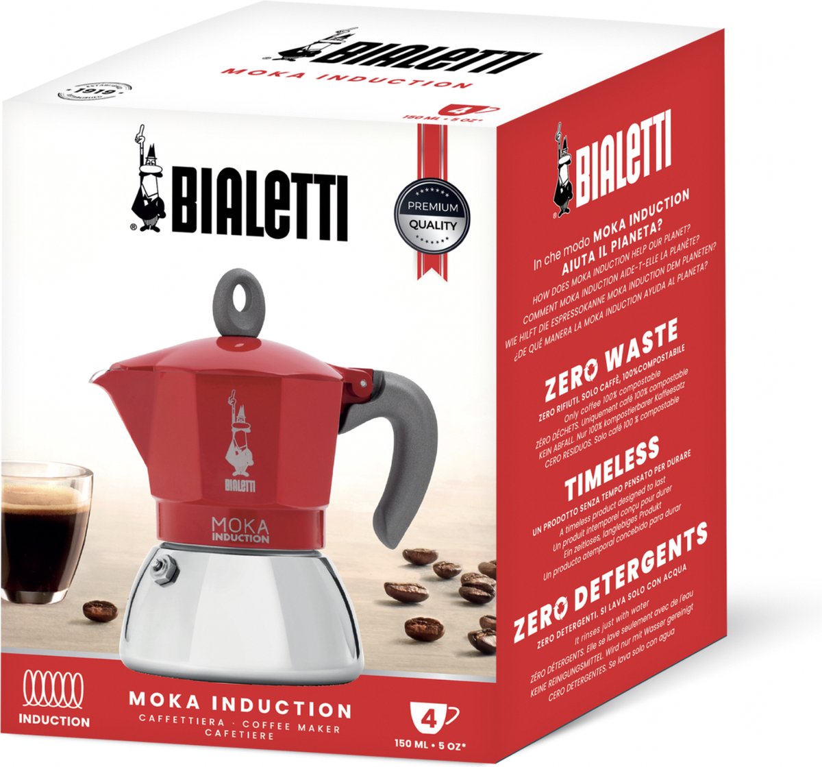 Bialetti 6 Tasses - 2800ml MOKA INDUCTION Cafetière Expresso ROUGE
