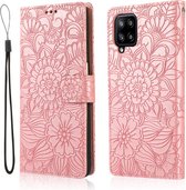 Samsung Galaxy A12 5G Roze-Goud bookcase hoesje Bloemen *LET OP JUISTE MODEL*