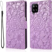 Samsung Galaxy A12 5G Paars bookcase hoesje Bloemen *LET OP JUISTE MODEL*