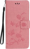 Shop4 - Samsung Galaxy A33 5G Hoesje - Wallet Case met Pasjeshouder Vlinder Patroon Roze