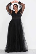 HASVEL -Zwart party dress-groote maat feest jurken-maat 50-Galajurk- Tule jurk