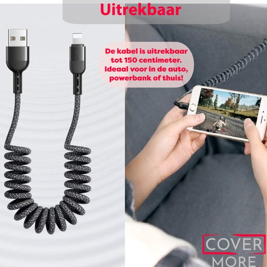 Câble de chargeur iPhone spiralé pour voiture (1,5 mètre), câble USB-C  spiralé... | bol.com