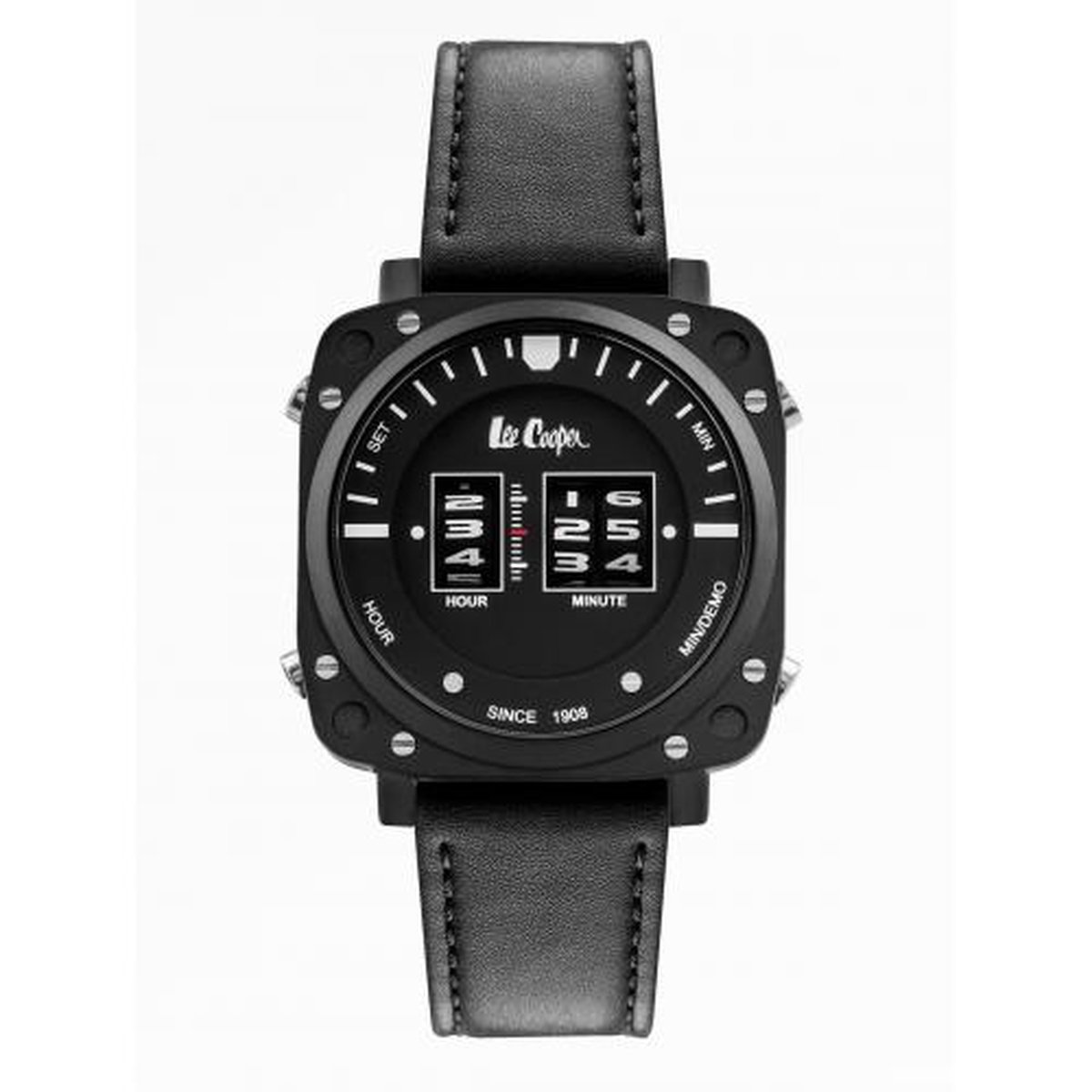 Lee Cooper LC07002.651 - Horloge - Analoog - Mannen - Heren - leren band - Zwart - Zilverkleurig - Wit