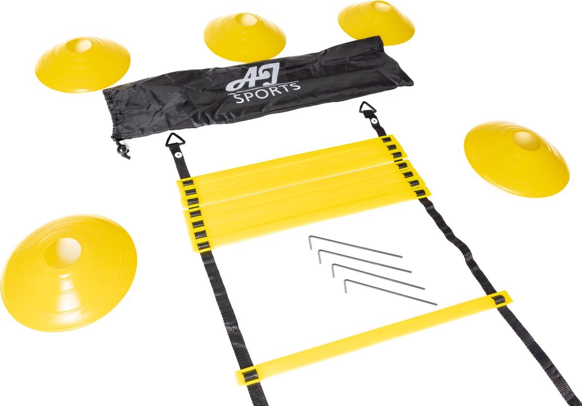 AJ-Sports Loopladder Set 8 meter - Sportladder - Inclusief 5 pionnen + 4 Haringen + Draagtas - Voetbal trainingsmateriaal - Ladder - Speedladder - Agility Ladder - Sporten - Voetbal