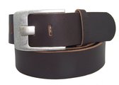 100% Zware Leren Jeans Riem, 5 cm. breed, Taillemaat 90 cm. Donkerbruin.