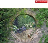 D&C Collection - tuindoek - 90x65 cm - doorkijk - geheime tuin bloemen - hortensia - tuinpad en mus - tuinposter - tuin decoratie - schuttingposter