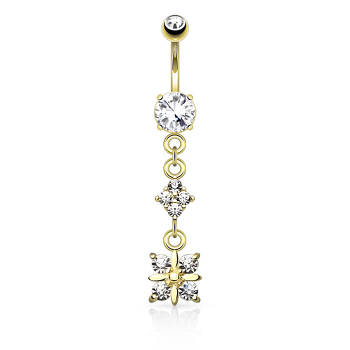 Navelpiercing diamant met hanger - goud - LMPiercings