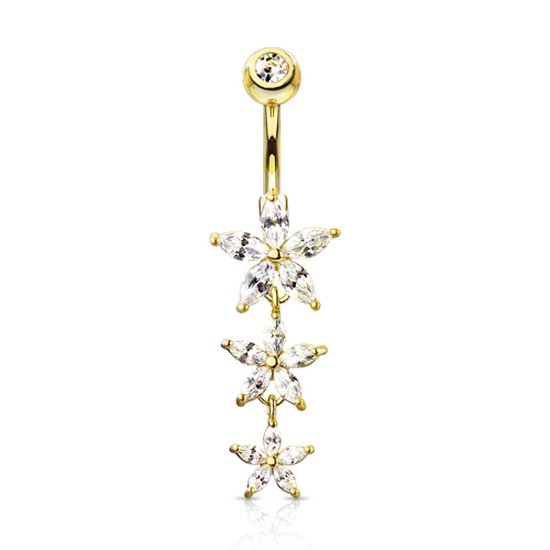 Navelpiercing Triple Marquise CZ Flowers gold plated - LMPiercings