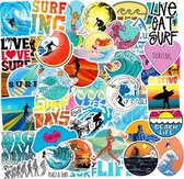 50 Surfers stickers voor laptop, surfboard, auto etc. - Summer Surfing - Sticker pack met Teksten & Afbeeldingen