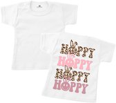 T-shirt kind - happy met konijnen oortjes - tijgerprint roze - Maat 98