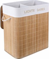Wasmand - Opvouwbare wasbox - met 2 vakken - met uitneembare waszak - 100L 62,5 x 52 x 32 cm - Natuurlijk