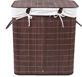 Wasmand - Opvouwbare wasbox - met 2 vakken - met uitneembare waszak - 100L 59.5x54x33 cm - Bruin