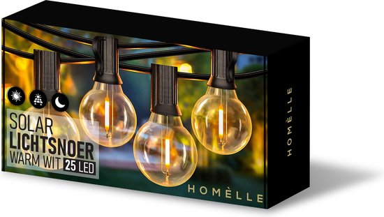 Homelle Solar Lichtsnoer - 25 LED - 7.5 meter - Warm-wit - Tuinverlichting op zonne-energie - Buitenverlichting - Lichtslinger - Lampjes slinger - Transparant - Homèlle