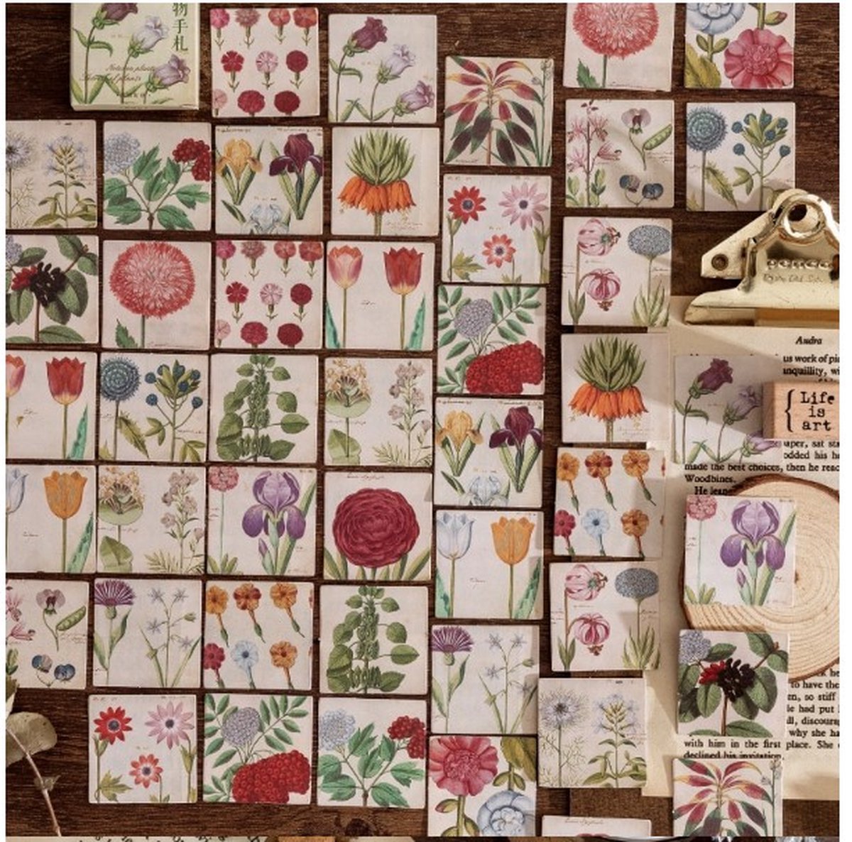 46 Stickers Voorjaarsbloemen - E042 - Vierkante Stickers Met Tulpen, Rozen, Lelie's, En Andere Bloemen - Stickerdoosje - Voor Scrapbook Of  Bullet Journal - Agenda Stickers - Decoratie Stickers — afbeelding 3