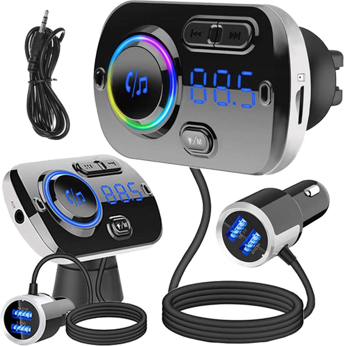 Snelle autolader met Bluetooth, FM-radio en handsfree bellen -USB 5