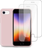 iPhone SE 2022 Hoesje + 2x iPhone SE 2022 Screenprotector – Tempered Glass - Liquid Back Case Cover Rose