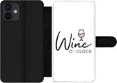 Bookcase Geschikt voor iPhone 12 Mini telefoonhoesje - Wine o 'clock - Spreuken - Quotes - Wijn - Met vakjes - Wallet case met magneetsluiting