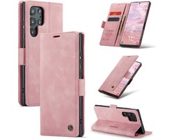 Casemania Hoesje Geschikt voor Samsung Galaxy S22 Ultra - Pale Pink - Portemonnee Book Case