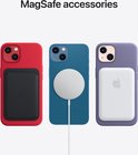 Rode, blauwe en paarse iPhone hoesjes met MagSafe accessoires: portemonnee, oplader, batterij.