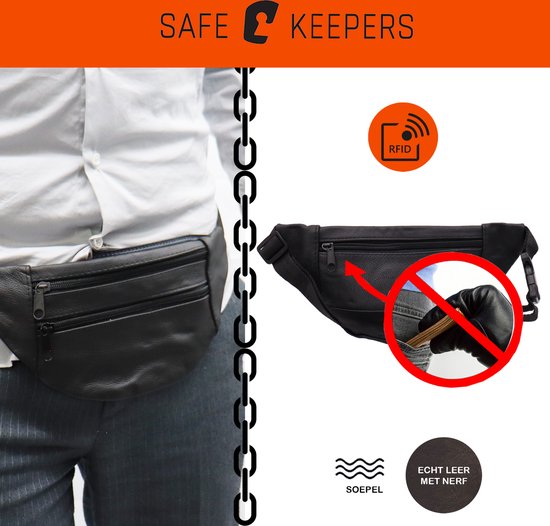 Safekeepers Heuptas - Buideltas Plat - RFID Anti Skimm - Leer - Zwart |  bol.com