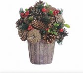 Composition de Noël façon pot en zinc - baies rouges | 22cm | Décoration de Noël décorative et bien remplie dans un pot solide avec des matériaux naturels avec des détails blancs | Rouge