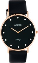 OOZOO Vintage series - Rosé gouden horloge met zwarte leren band - C20249 - Ø40