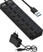 USB Hub 3.0 met externe voeding - 7 poorten - 5Gbps - aan/uit switch - zwart