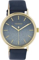 OOZOO Timepieces - goudkleurige horloge met blauwe leren band - C10938 - Ø42