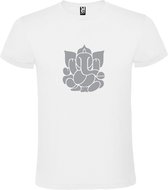 Wit  T shirt met  print van de "heilige Olifant Ganesha " print Zilver size L