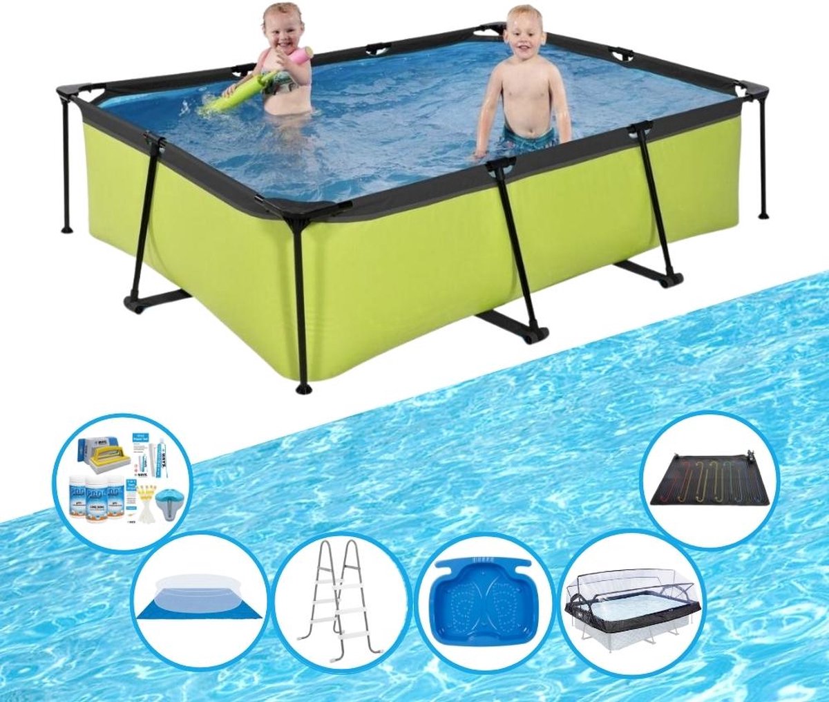 EXIT Zwembad Lime - 220x150x60 cm - Frame Pool - Inclusief toebehoren