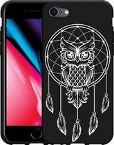 iPhone SE 2020 Hoesje Zwart Dream Owl Mandala White - Designed by Cazy
