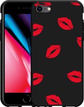 iPhone SE 2020 Hoesje Zwart Red Kisses - Designed by Cazy