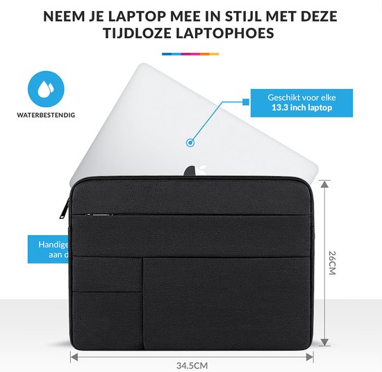 YONO Laptophoes 13 Inch – Hoes geschikt voor Apple MacBook Pro en Air 13.3 – Laptop Sleeve – Waterafstotende Laptoptas – Zwart - YONO