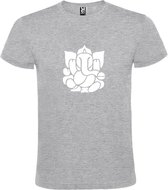 Grijs  T shirt met  print van de "heilige Olifant Ganesha " print Wit size S