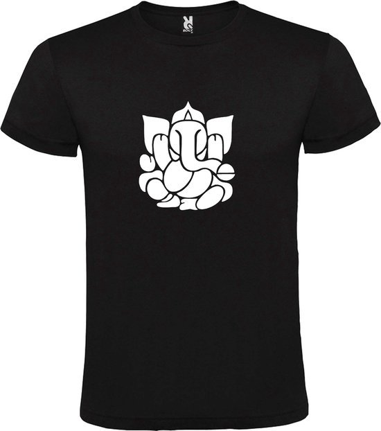 Zwart  T shirt met  print van de "heilige Olifant Ganesha " print Wit size XXXXL