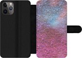 Bookcase Geschikt voor iPhone 11 Pro Max telefoonhoesje - Roze - Glitter - Abstract - Design - Blauw - Met vakjes - Wallet case met magneetsluiting