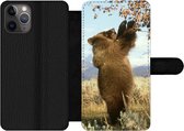 Bookcase Geschikt voor iPhone 11 Pro Max telefoonhoesje - Beer - Bladeren - Gras - Met vakjes - Wallet case met magneetsluiting