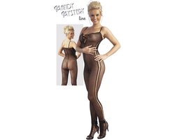 Mandy Mystery Lingerie – Catsuit met Veter Ontwerp Licht transparant en Open Kruis – Maat S/M - Zwart