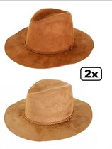 2x Cowboy hoed suede Indiana bruin/beige